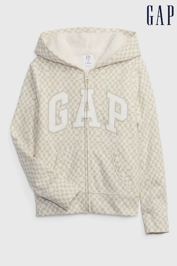 Gap Cream Logo Check Print Zip Up Hoodie (Q26561) | £35