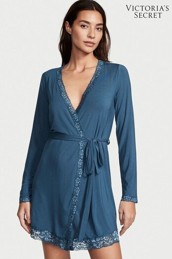 Victoria's Secret Midnight Sea Blue Modal Lace Trim Robe (Q26803) | £49