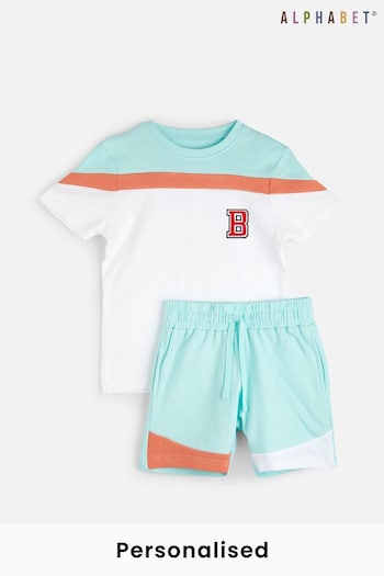 Personalised Monogram Colour Block T-Shirt and Shorts Set by Alphabet (Q26820) | £20