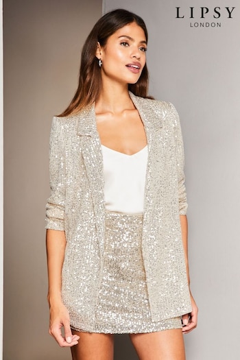 Lipsy Silver Sequin Relaxed Longline Tailored Blazer (Q26849) | £70