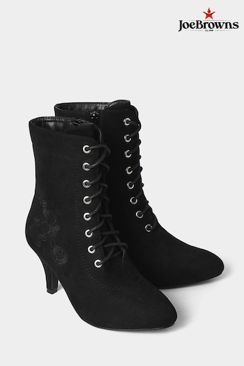 Joe Browns Black Floral Embroidered Heeled Lace Up Boots ah7006 (Q26918) | £60