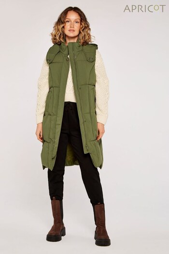Apricot Green Button Panel Longline Padded Gilet (Q26987) | £55