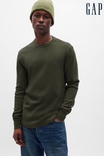 Gap Green Waffle-Knit Crewneck Long Sleeve T-Shirt (Q27062) | £20