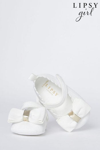 Lipsy White Velcro Bow Mary Jane Ballerina Occasion Shoe - s21 (Q27137) | £16