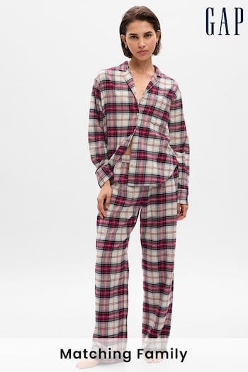 Gap Red & White Flannel Check Family Christmas Pyjama Shirt & Bottoms (Q27275) | £50