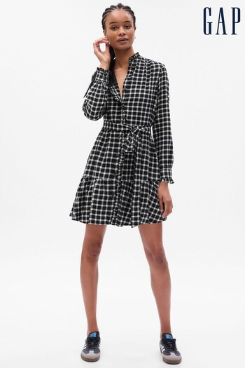 Gap Black/White Tiered Ruffle Long Sleeve Mini Dress (Q27546) | £60