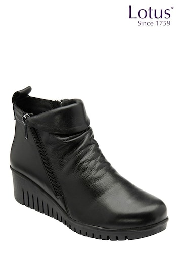 Lotus Footwear Black Leather Wedge Ankle Boots (Q27594) | £80
