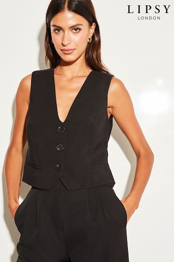 Lipsy Black Fitted Tailored Buttoned Waistcoat (Q27811) | £42