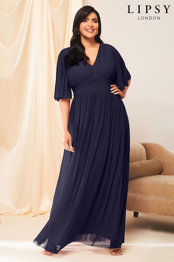 Lipsy Navy Curve Empire Short Sleeve Bridesmaid Maxi Dress (Q27914) | £94