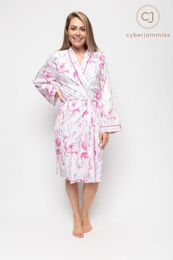 Cyberjammies Pink Fifi Flamingo Print Short Robe Dressing Gown (Q28069) | £35