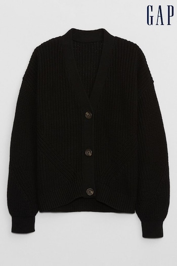 Gap Black Cropped Shaker-Stitch Cardigan (Q28301) | £35