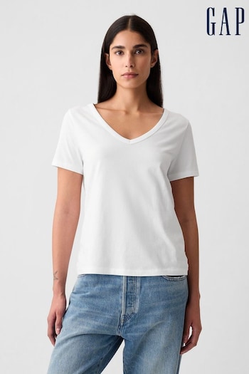 Gap White Organic Cotton Vintage Short Sleeve V-Neck T-Shirt (Q28323) | £18