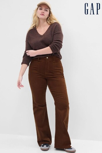Gap Brown High Rise 70s Flare Corduroy Trousers with Washwell (Q28370) | £55