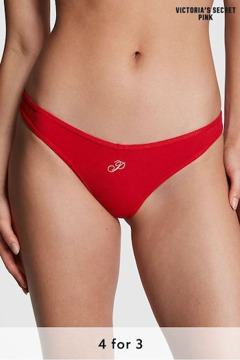 Victoria's Secret PINK Pin Up Red Script Rib Cotton Thong Knickers (Q28440) | £9