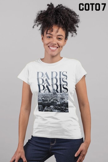 Coto7 White Paris Vintage Effect Skyline Women's T-Shirt by Coto7 (Q28462) | £21