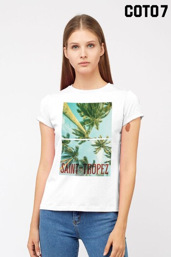 Coto7 White Saint Tropez Sunny Palm Trees Women's T-Shirt by Coto7 (Q28463) | £21