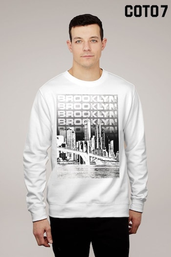 Coto7 White Brooklyn Bridge High Contrast Men's Sweatshirt by Coto7 (Q28467) | £32