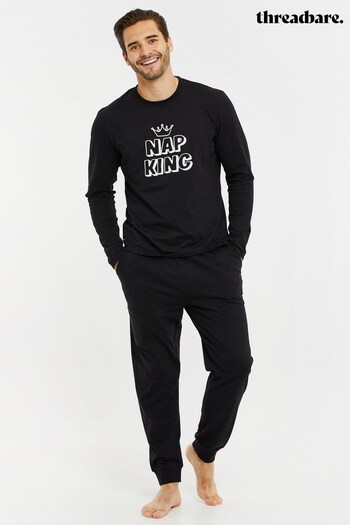 Threadbare Black Nap King Cotton Rich Pyjama Set (Q28492) | £24