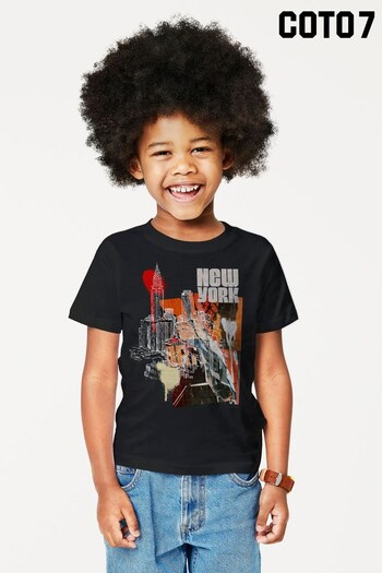 Coto7 Black New York Paper Collage Kids T-Shirt by Coto7 (Q28526) | £18