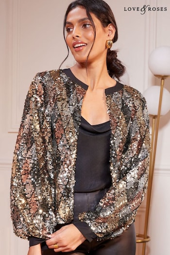 GIFTS & FLOWERS Silver Sequin Bomber Jacket (Q28529) | £65
