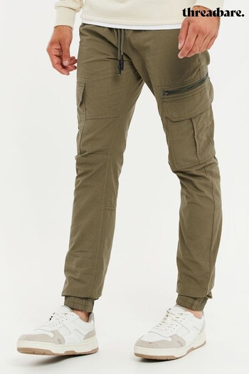 Threadbare Khaki Green Cuffed Cotton Cargo Trousers (Q28549) | £34