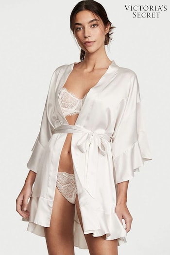 Victoria's Secret Coconut White Flounce Satin Robe (Q28635) | £69