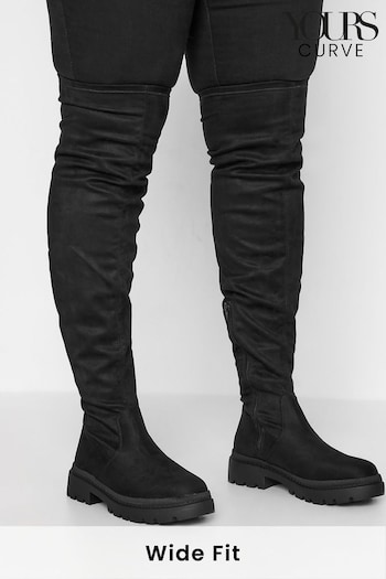 Yours Curve Black Wide Fit Over The Knee Cleated Boot (Q28647) | £60