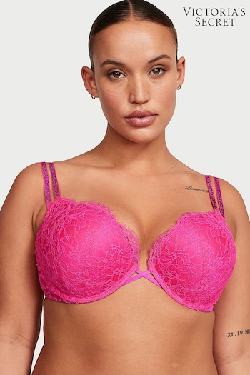 Victoria's Secret Forever Pink Lace Add 2 Cups Push Up Double Shine Strap Add 2 Cups Push Up Bombshell Bra (Q28682) | £59