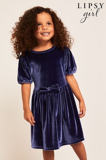 Lipsy Navy Blue Puff Sleeve Velvet Dress (0-6yrs) (Q28751) | £26 - £28