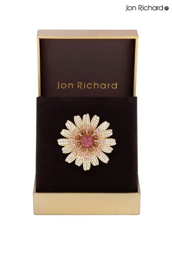 Jon Richard Gold Plated Pave Crystal and Flower Brooch - Gift Boxed (Q28837) | £26