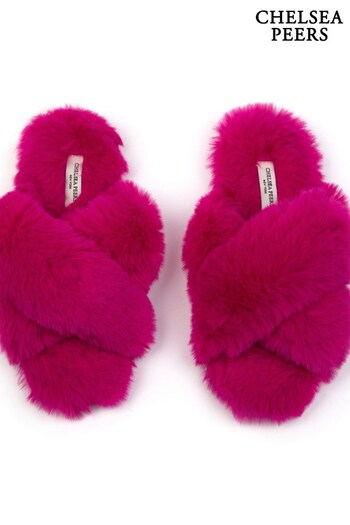 Chelsea Peers Hot Pink Regular Fit Fluffy Cross Strap Slider Slippers (Q28879) | £30