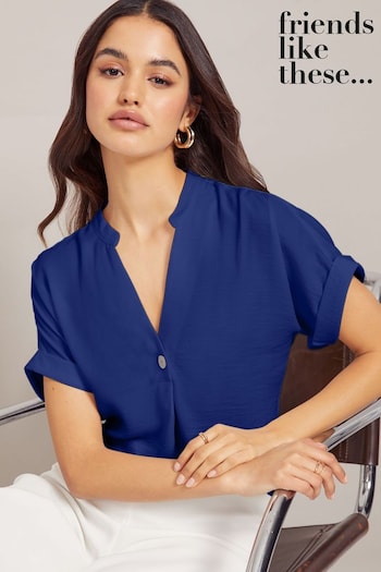 Friends Like These Navy Blue V Neck Short Sleeve Blouse (Q28965) | £26