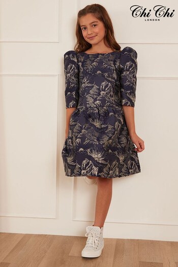 Chi Chi London Navy Blue Long Sleeve Jacquard Mini Dress - Older Girls (Q29018) | £48