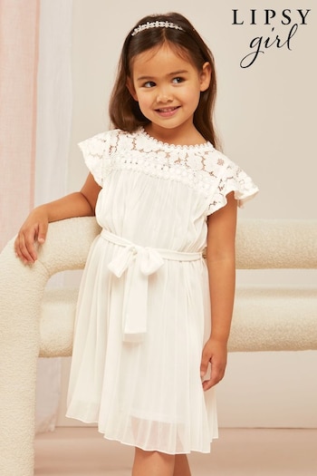 Lipsy White Mini Lace Yolk Pleated Occasion Dress (Q29198) | £36 - £39