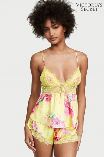 Victoria's Secret Citron Floral Yellow Stretch Lace  Satin Cami Set (Q29302) | £34