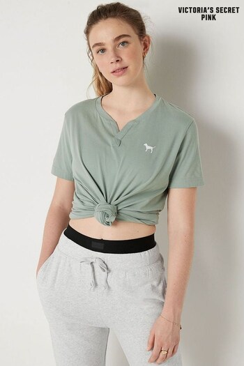 Victoria's Secret PINK Iceberg Green V Neck Short Sleeve T-Shirt (Q29306) | £14