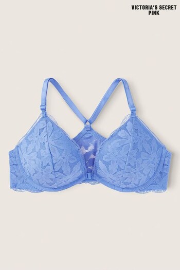 Victoria's Secret PINK Cornflower Blue Lace Front Fastening Push Up Bra (Q29327) | £29