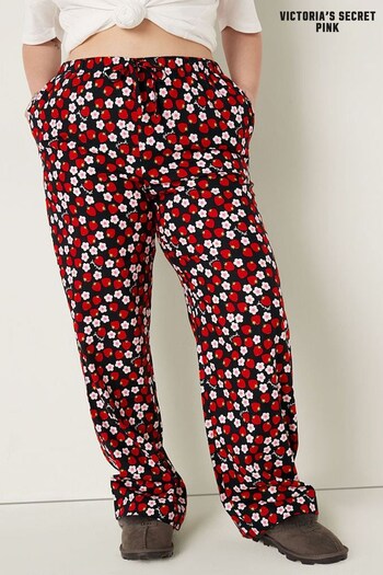 Victoria's Secret PINK Pure Black with Strawberry Print Flannel Pyjama Bottoms (Q29378) | £30