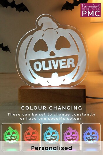 Personalised Pumpkin Wooden LED Light by PMC (Q29431) | £22