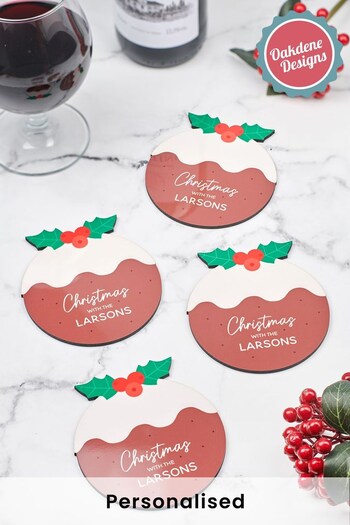 Personalised Set Of Four Christmas Pudding Family Coasters by Oakdene (Q29571) | £22