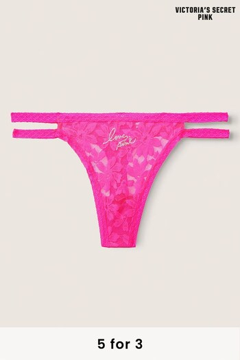 Victoria's Secret PINK Atomic Pink With Graphic Pink Lace Thong Knickers (Q29644) | £9