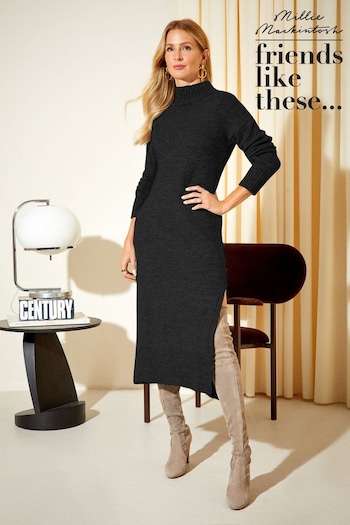 Friends Like These Black Cosy Roll Neck 3/4 Sleeve Knitted Midi Dress (Q29720) | £38