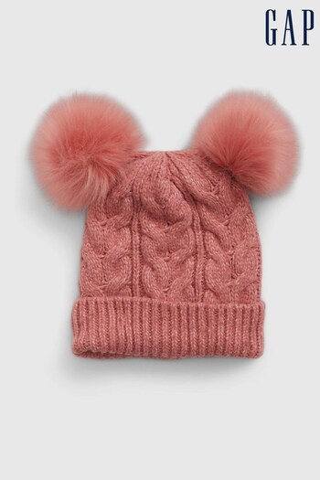 Gap Pink Recycled Double-Pom Cable-Knit Beanie (Q29745) | £12