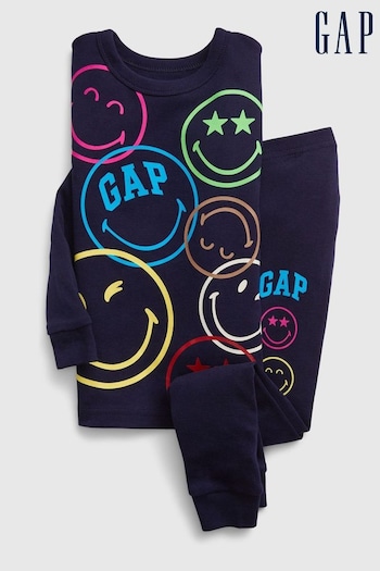 Gap Navy Blue Smiley Logo Long Sleeve Pyjama Set (Q29917) | £20