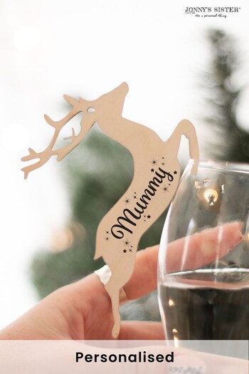 Set of 4 Personalised Wooden Reindeer Glass Markers by Jonny's Sister (Q29947) | £28