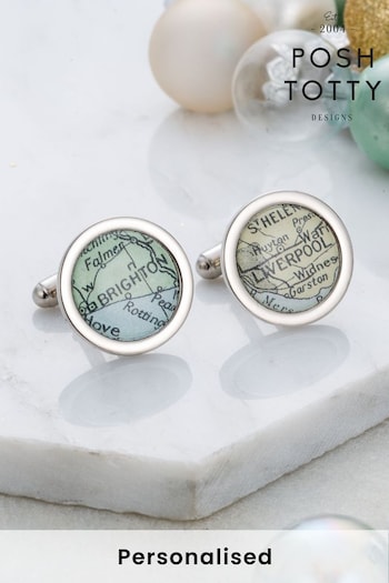 Personalised Vintage Round Map Cufflinks by Posh Totty (Q29986) | £25