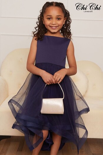 Chi Chi London Navy Blue Tulle Layered Midi Dress - Younger Girls (Q30009) | £45