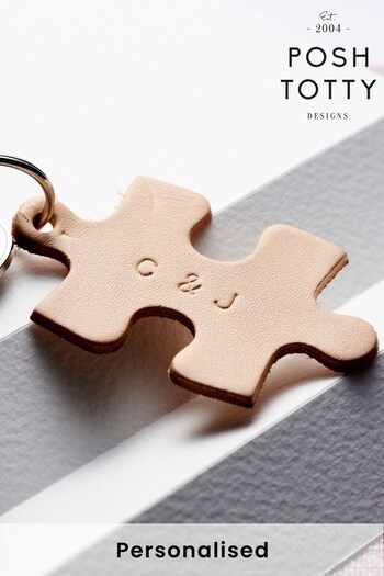 Personalised Leather Jigsaw Keyring by Posh Totty (Q30011) | £12.50