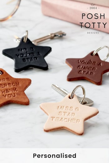 Personalised Leather Star Keyring by Posh Totty (Q30012) | £12.50