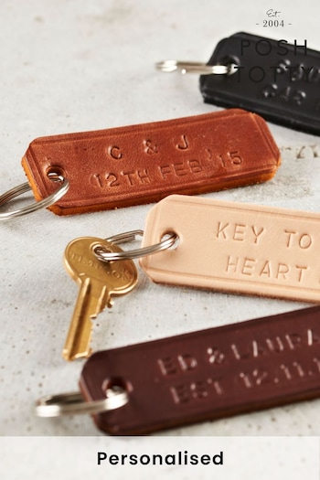 Personalised Handstamped Leather Keyring by Posh Totty (Q30018) | £13.50